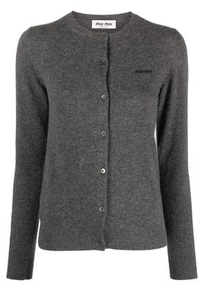 Miu Miu logo-intarsia fine-knit cardigan - Grey