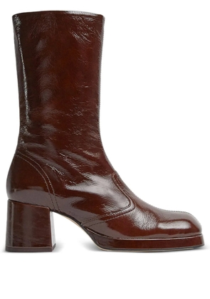 Miista Cass patent-leather square-toe boots - Brown