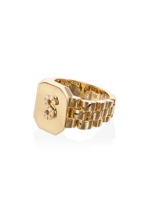 SHAY metallic initial 18K gold diamond signet ring