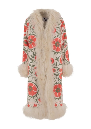 ZAZI VINTAGE floral-embroidered coat - Neutrals