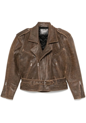 R13 oversize-shoulder biker jacket - Brown