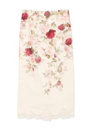 ZIMMERMANN floral-print lace-trimmed skirt - Neutrals