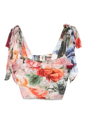 alice + olivia floral-print tie-details blouse - Neutrals