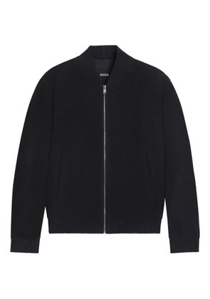 BOSS ribbed-collar suede bomber jacket - Blue