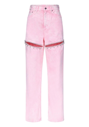 AREA crystal-embellished high-rise straight-leg jeans - Pink