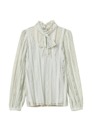 TWINSET striped lace bow blouse - Blue