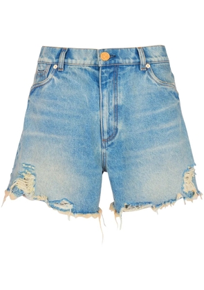 Balmain mid-rise frayed denim shorts - Blue