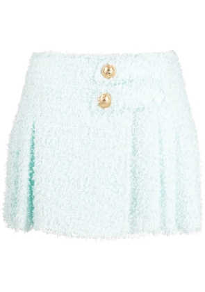 Balmain pleated tweed mini skirt - Blue