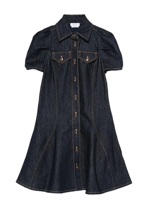 Alexander McQueen puff-sleeve button-front denim dress - Blue