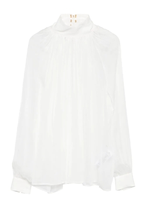 Elisabetta Franchi high-neck gathered silk top - White