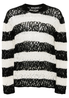Palm Angels logo-embroidered open-knit jumper - Black