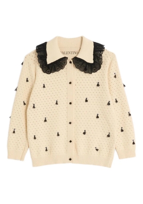 Valentino Garavani ruffled-collar embroidered cardigan - Neutrals