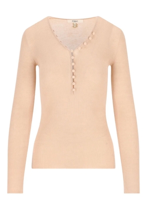 Chloé Henley ribbed button-front T-shirt - Pink