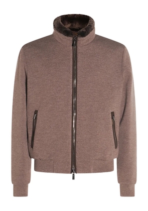 Moorer faux-fur collar zip-up jacket - Brown