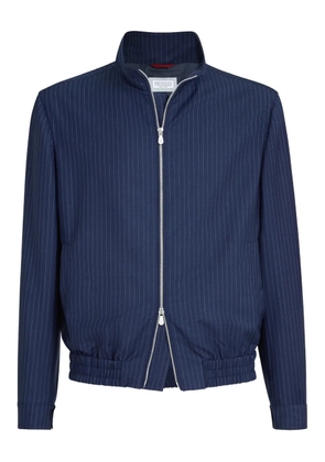 Brunello Cucinelli pinstripe stand-collar jacket - Blue