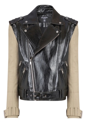 Balmain panelled biker jacket - Black
