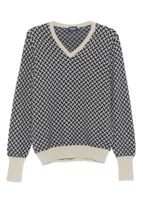 Drumohr geometric-pattern V-neck sweater - Blue