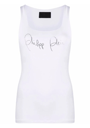 Philipp Plein rhinestone-logo tank top - White