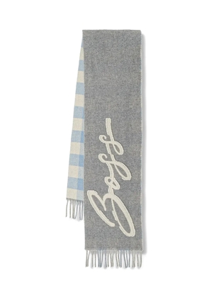 BOSS logo-embroidery fringed scarf - Grey