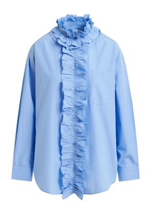 Essentiel Antwerp stripe-pattern ruffle-detail shirt - Blue