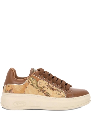 ALVIERO MARTINI 1° CLASSE map-print leather sneakers - Brown