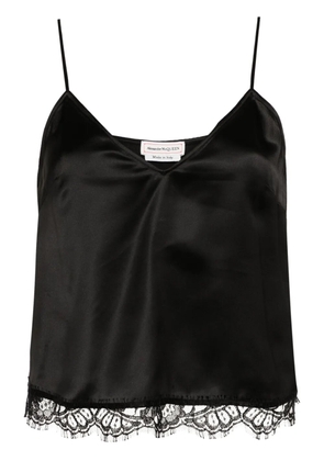 Alexander McQueen lace-trim satin crop top - Black