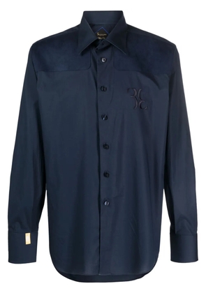 Billionaire suede-panel cotton shirt - Blue