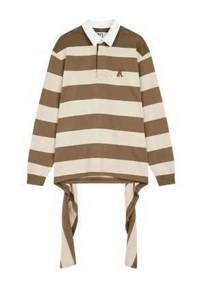 Open YY stripe-trimmed asymmetrical-hem shirt - Neutrals