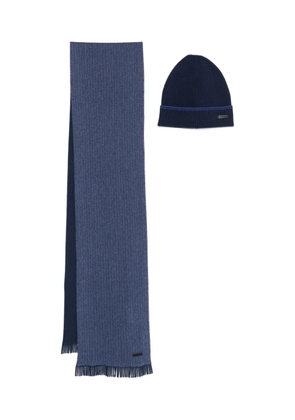 BOSS logo-patch scarf and beanie set - Blue