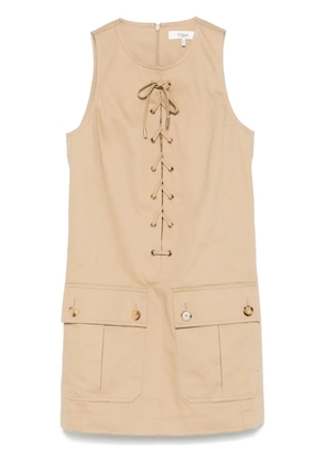 Chloé lace-up cotton mini dress - Brown