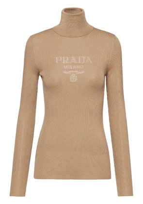 Prada logo-intarsia roll-neck jumper - Brown