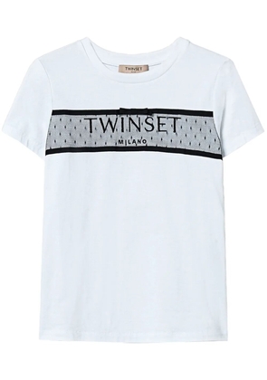 TWINSET tulle-embellished logo-embroidered T-shirt - White