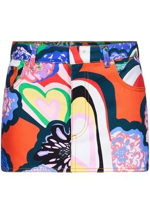 AREA abstract-print denim miniskirt - Orange