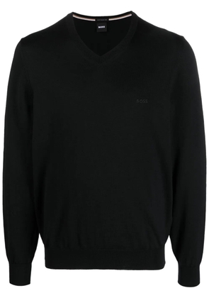 BOSS embroidered-logo V-neck jumper - Black