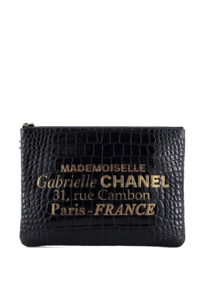 CHANEL Pre-Owned Signature O Case Pouch Printed Crocodile Embossed Calfskin Medium clutch bag - Black
