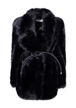 Sportmax faux-fur knotted-belt coat - Black