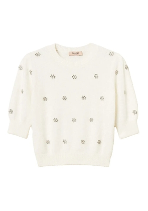 TWINSET puff-sleeve embellished jumper - White