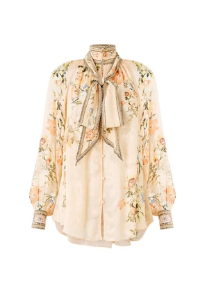 Camilla pussy-bow floral print top - Neutrals
