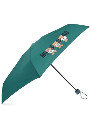 Moschino teddy bear-logo print compact umbrella - Green