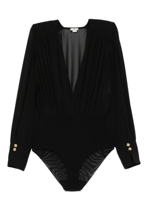 Elisabetta Franchi pleated-panel button-cuff bodysuit - Black