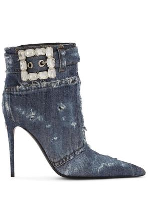 Dolce & Gabbana embellished patchwork-denim ankle boots - Blue