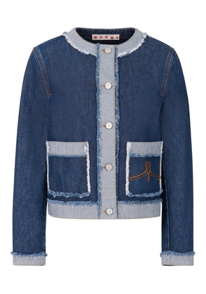 Marni frayed-detail denim jacket - Blue