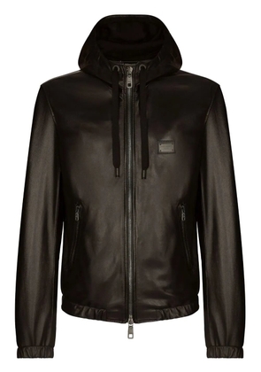 Dolce & Gabbana logo-tag hooded leather jacket - Black