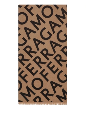 Ferragamo logo intarsia-knit fringed scarf - Neutrals