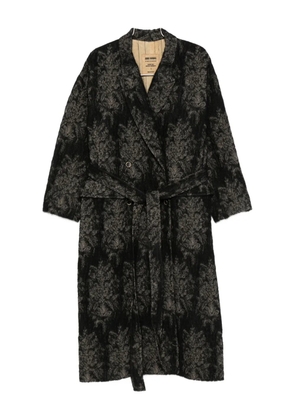 Uma Wang floral-pattern belted coat - Black