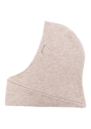 GANNI logo-embroidered ribbed balaclava - Neutrals