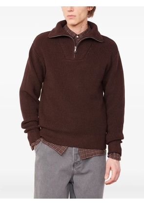 Officine Generale ribbed high-neck half-zip sweater - Brown