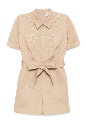 Elie Saab embroidered gabardine jumpsuit - Neutrals