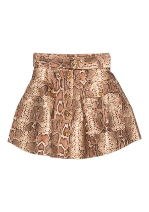 ZIMMERMANN snakeskin-effect belted skirt - Brown