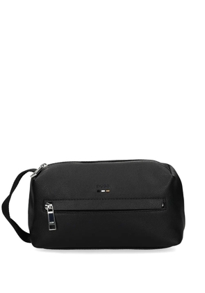 BOSS debossed-logo faux-leather washbag - Black